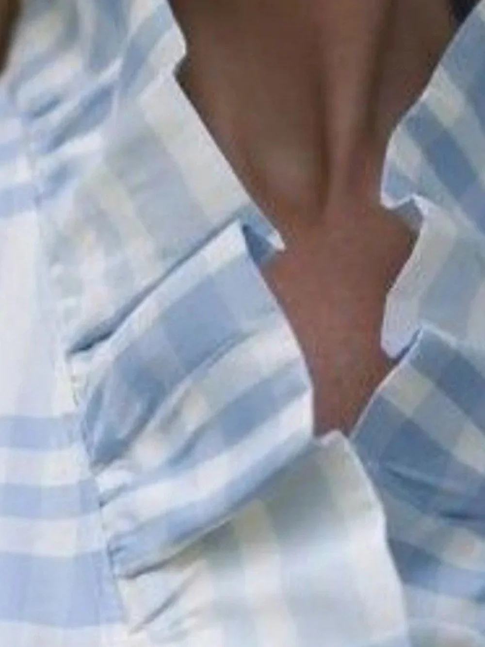 Devon Baer Silk Light Blue Plaid Ruffle-Trim Tunic Beautiful for a summer party - Picture 8 of 8